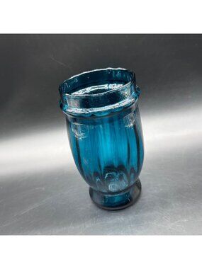 Vintage Empoli Blue Glass Vase Italy Dark Turquoise Retro Italian Mid Century